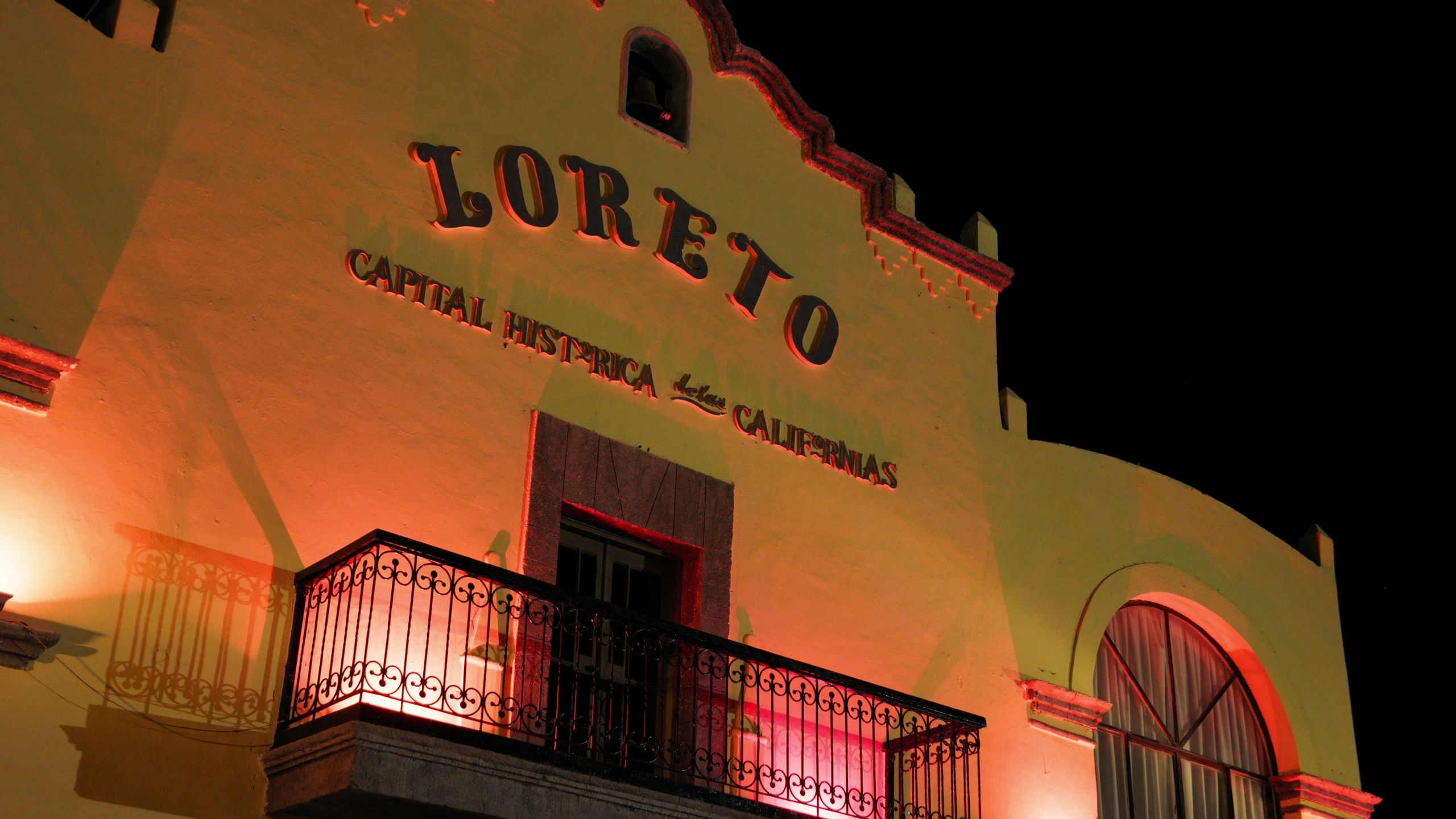 Nighttime illuminated facade signage
